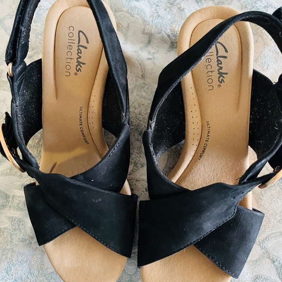 Clark’s Collection black suede wedge sandals 8M, Euro 39-nice and stylish - Picture 2 of 13
